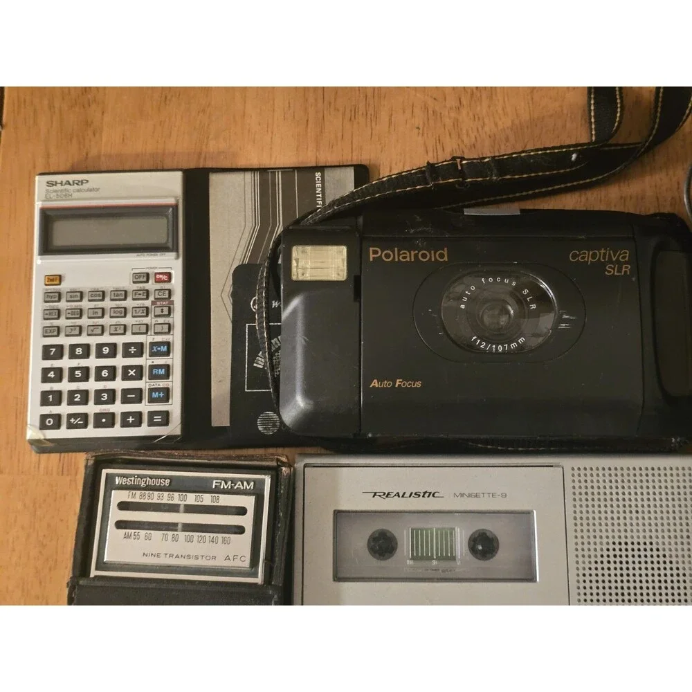 Vintage Electronics Camera Lot Norelco GE Realistic Minolta Polaroid AS-IS Parts
